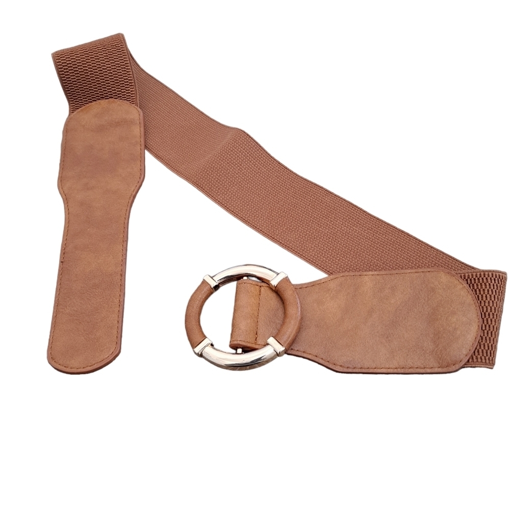 Womens elastic corset wide brown faux leather corset stretch boho waist belt - Picture 10 of 13